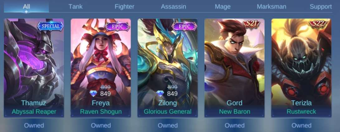 Game account sale Mobile Legends