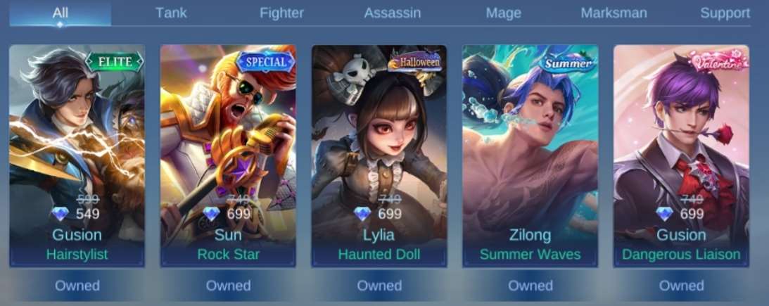 Game account sale Mobile Legends