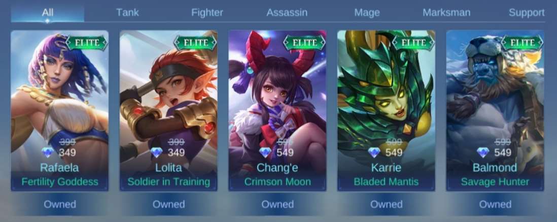 Game account sale Mobile Legends