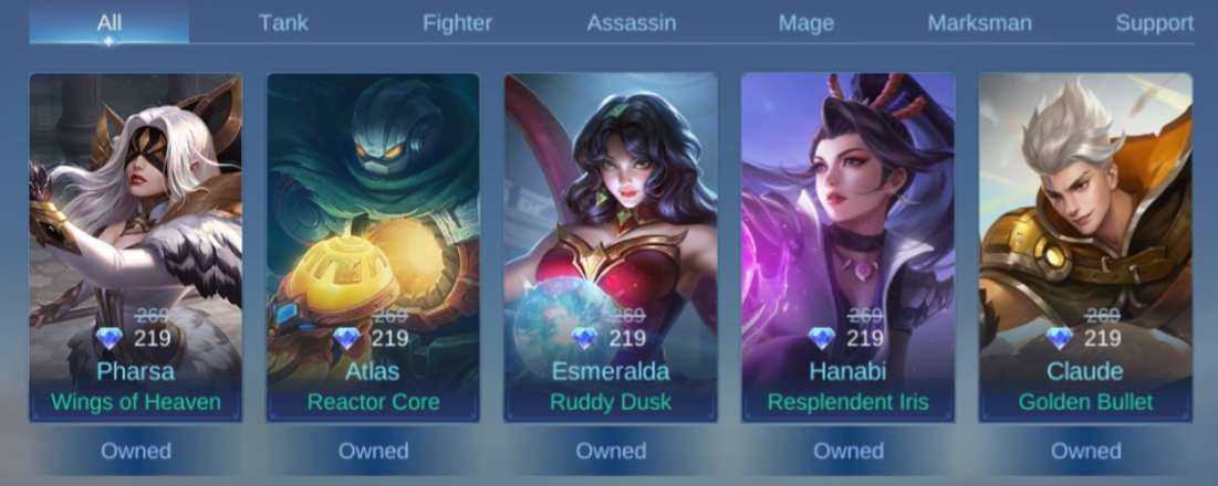 Game account sale Mobile Legends