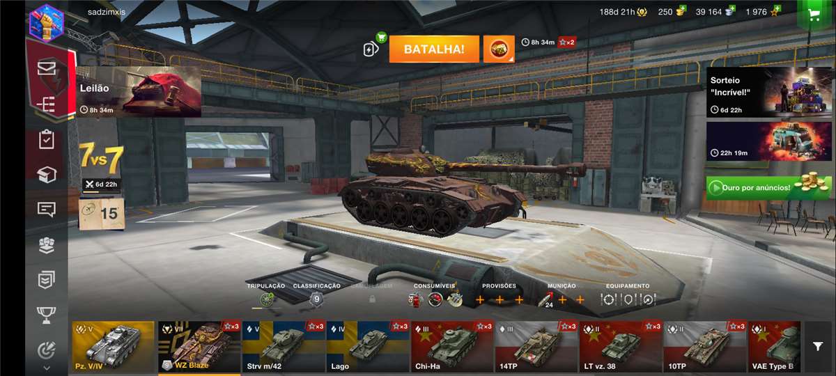 Venda de conta de jogo World of Tanks Blitz