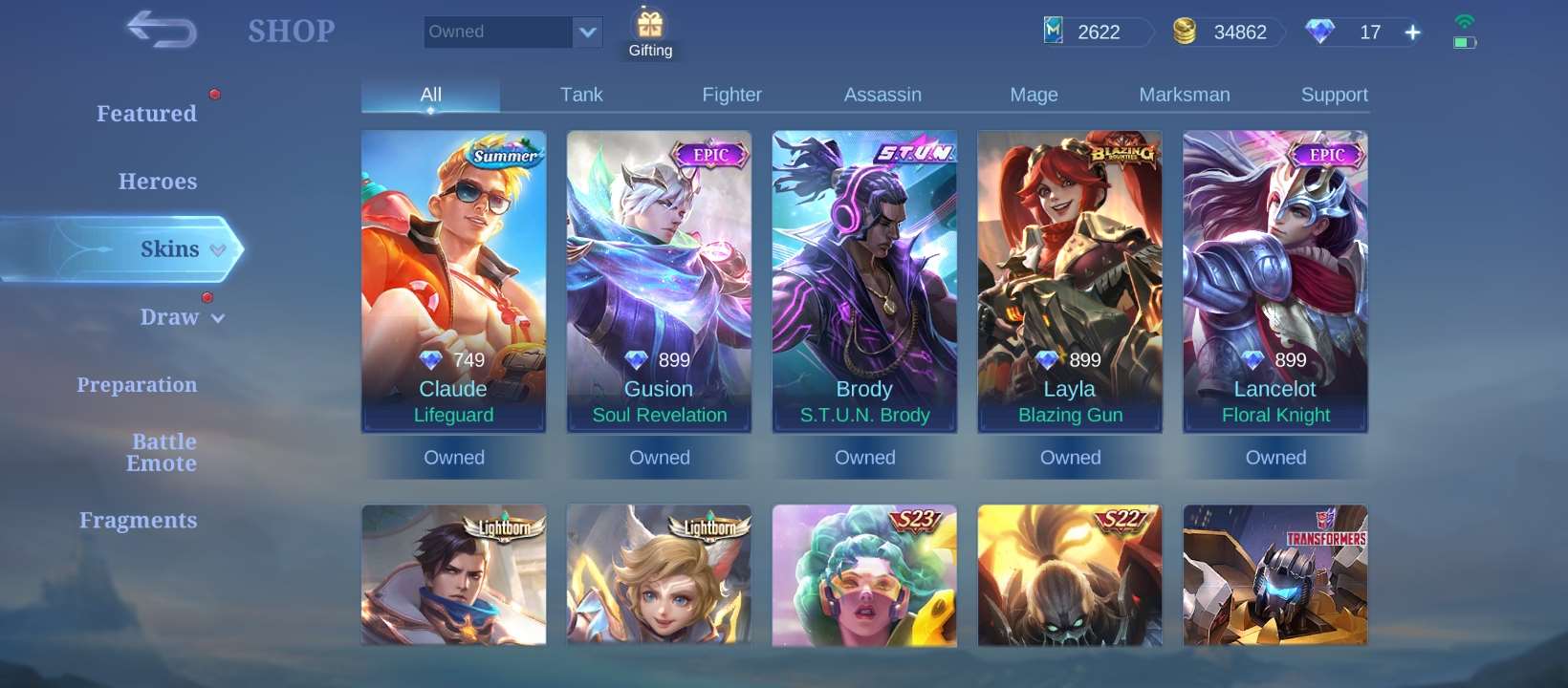 Game account sale Mobile Legends