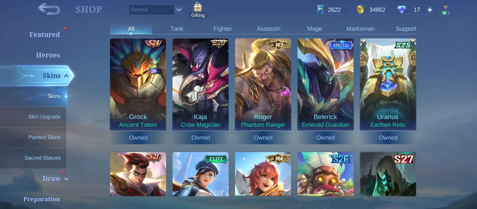 Game account sale Mobile Legends