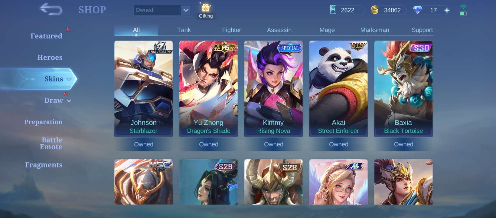 Game account sale Mobile Legends