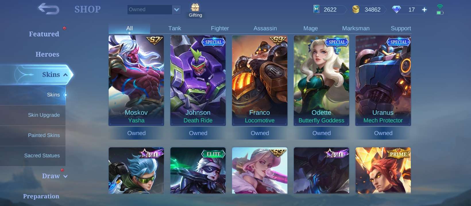 Game account sale Mobile Legends