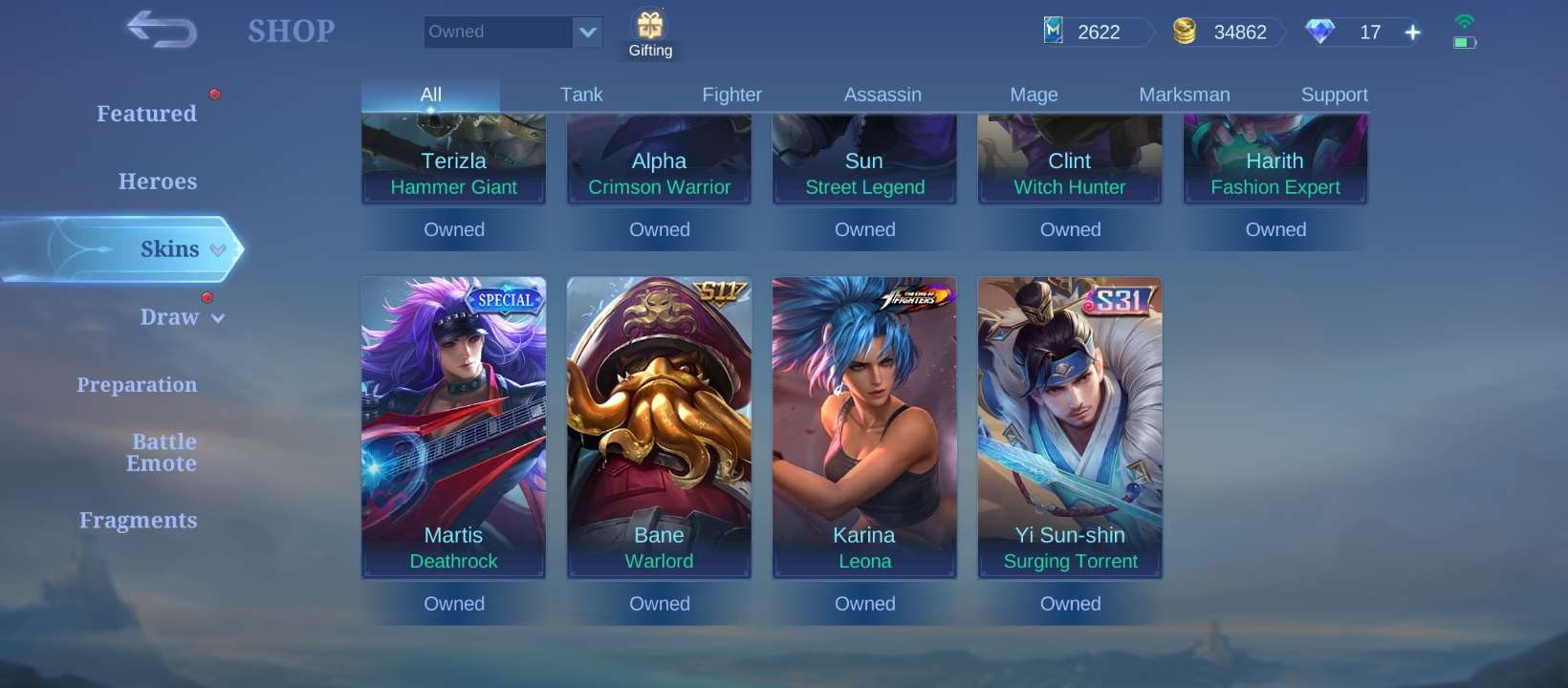 Game account sale Mobile Legends