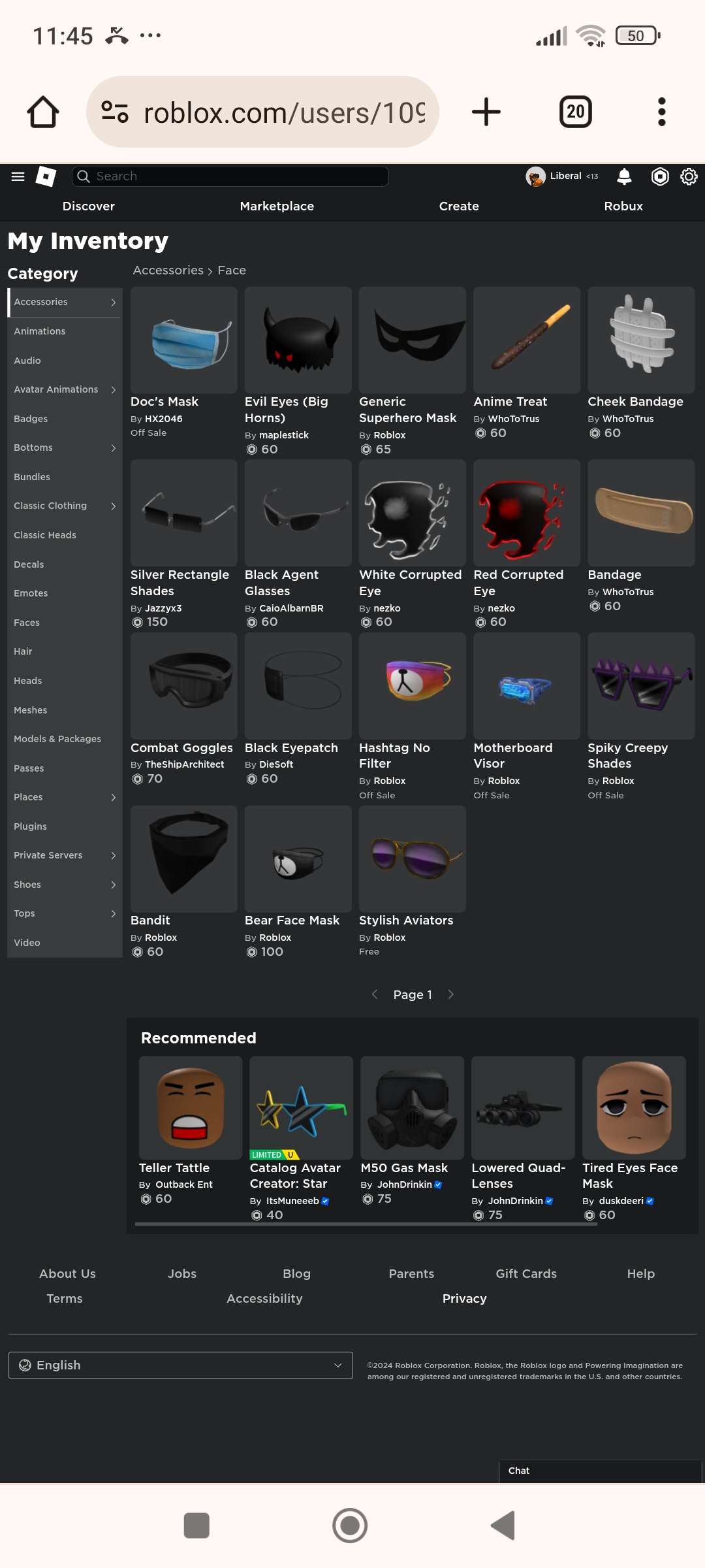 Game account sale Roblox