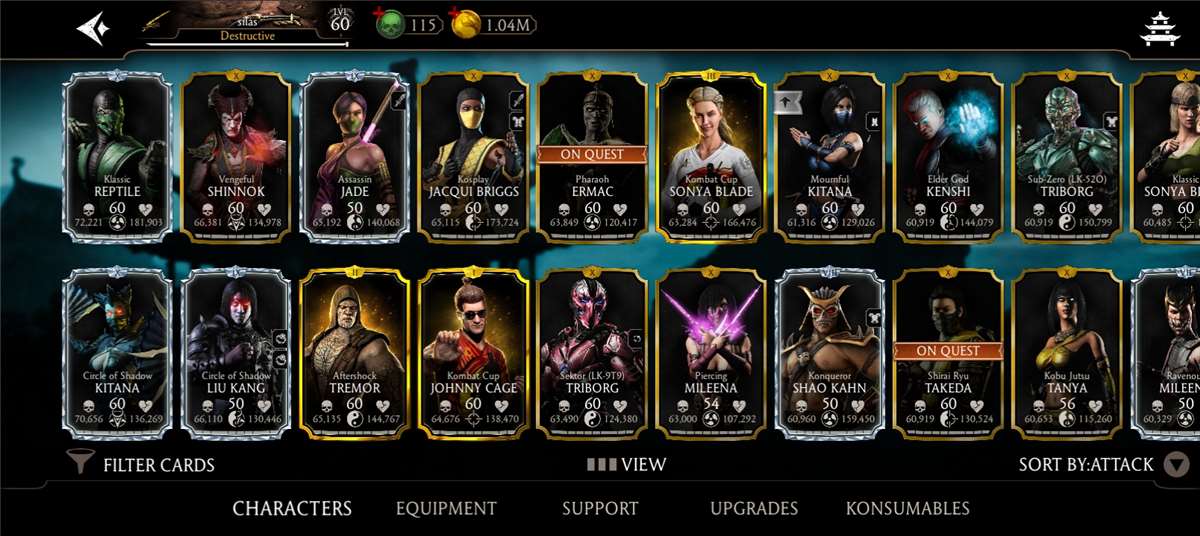 Game account sale Mortal Kombat X Mobile