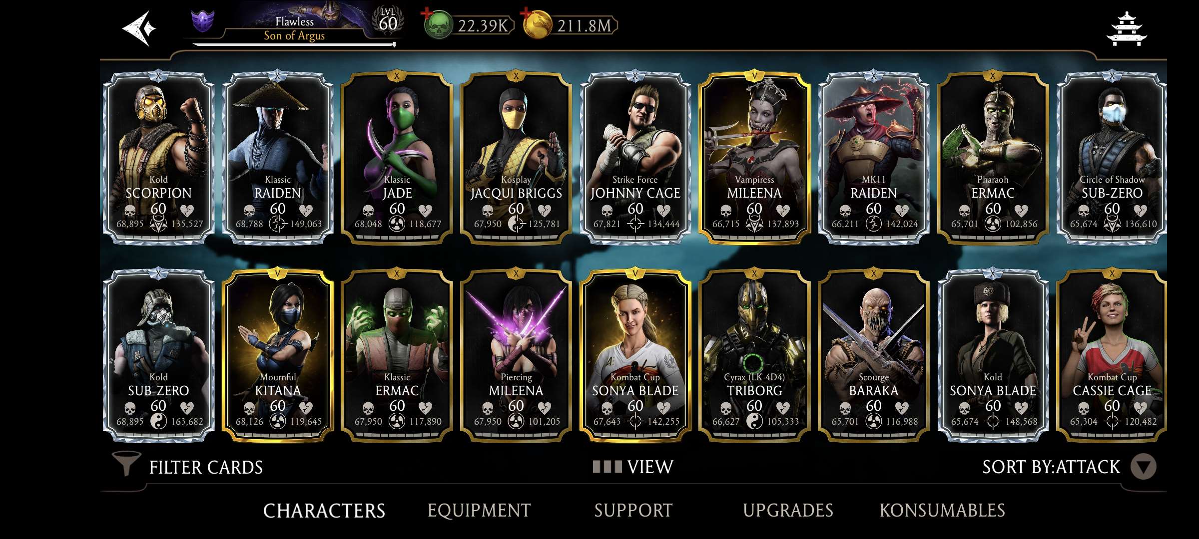 Game account sale Mortal Kombat X Mobile