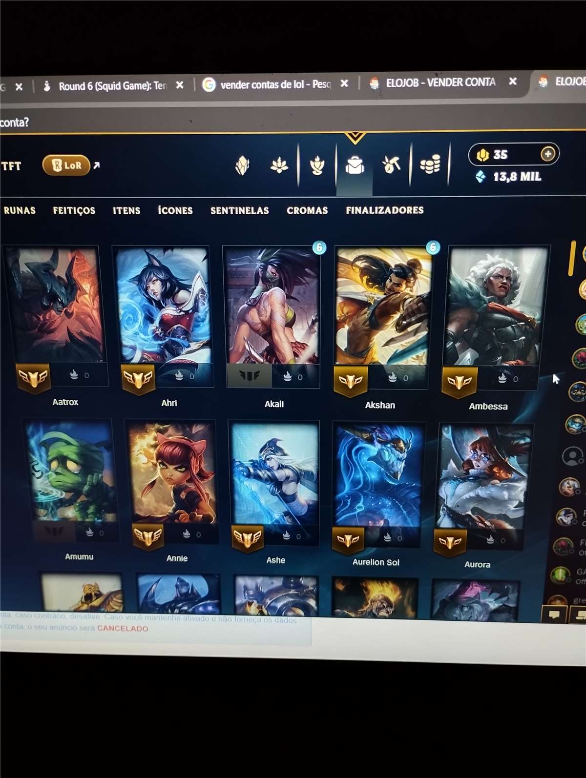 Venda de conta de jogo League of Legends Venda de conta de jogo League of Legends
