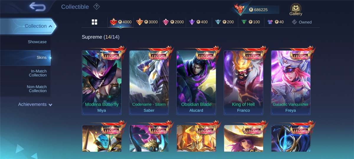 Game account sale Mobile Legends