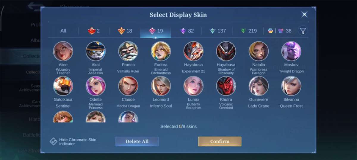 Game account sale Mobile Legends