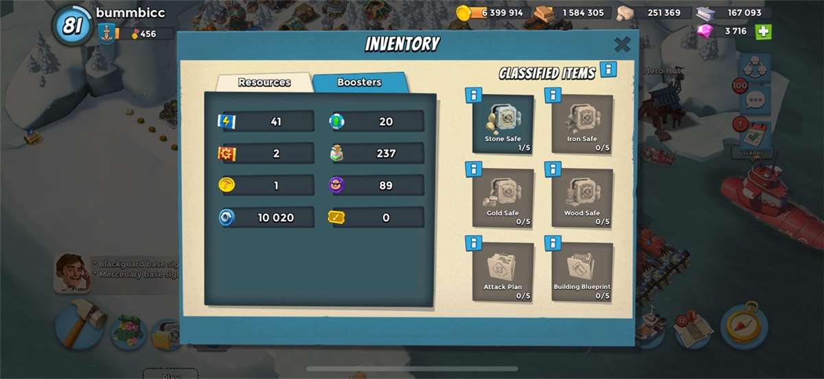Game account sale Boom Beach