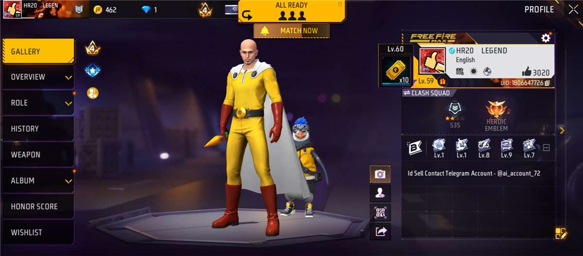 Game account sale Free Fire