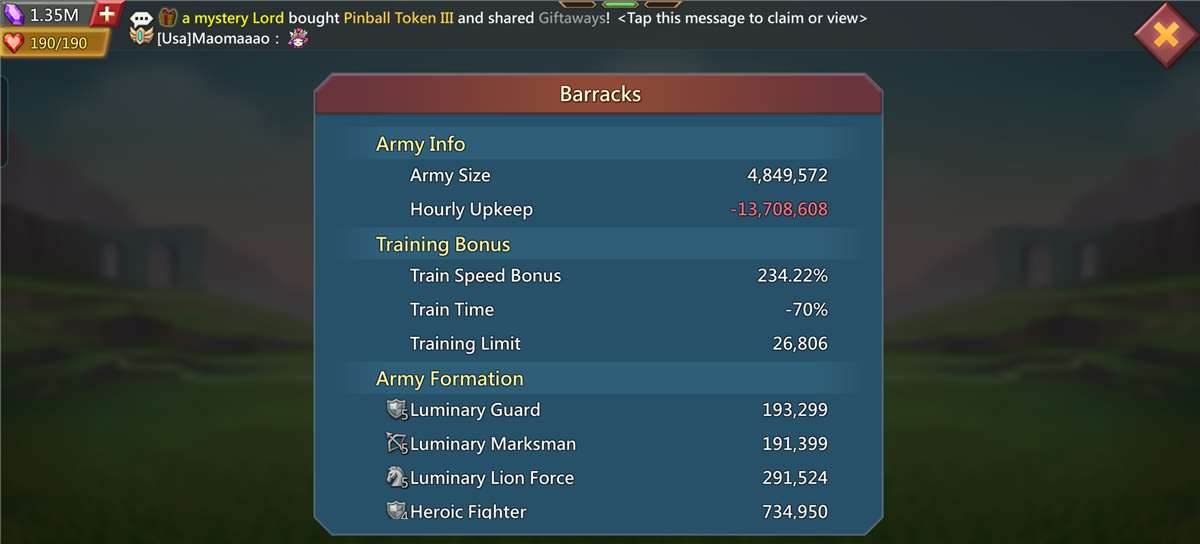 Game account sale Lords Mobile