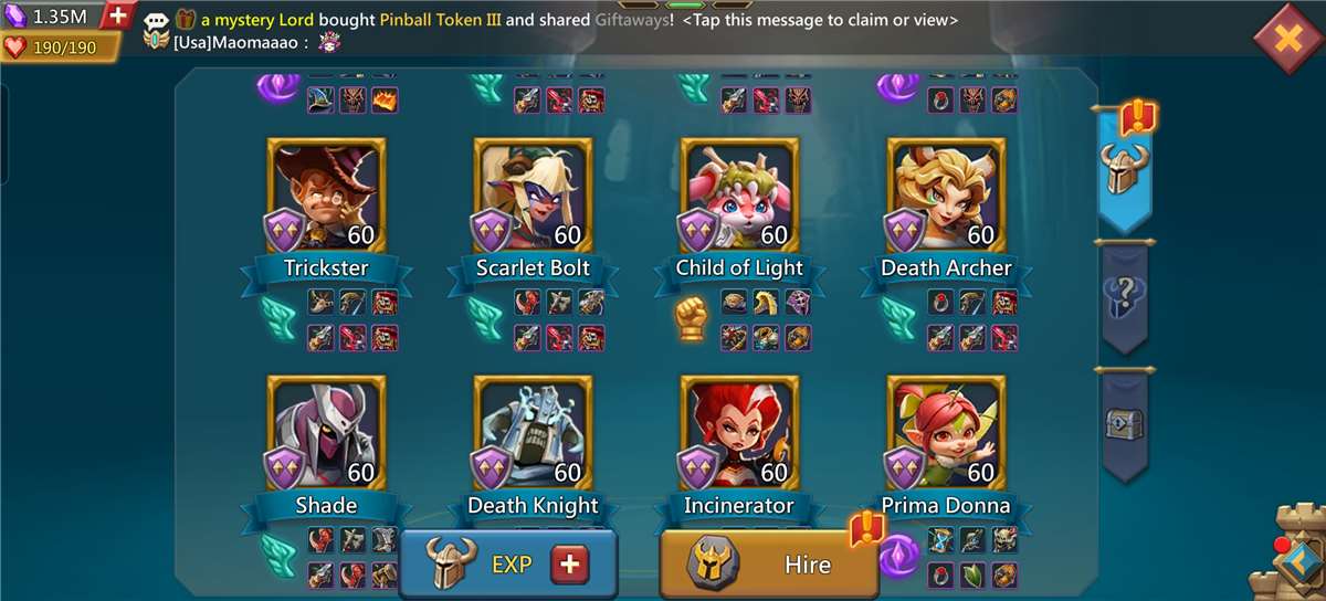 Game account sale Lords Mobile