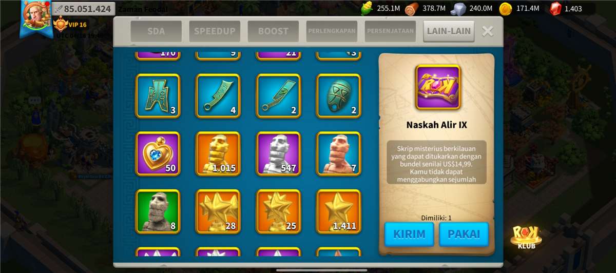 Penjualan akun permainan Rise Of Kingdoms