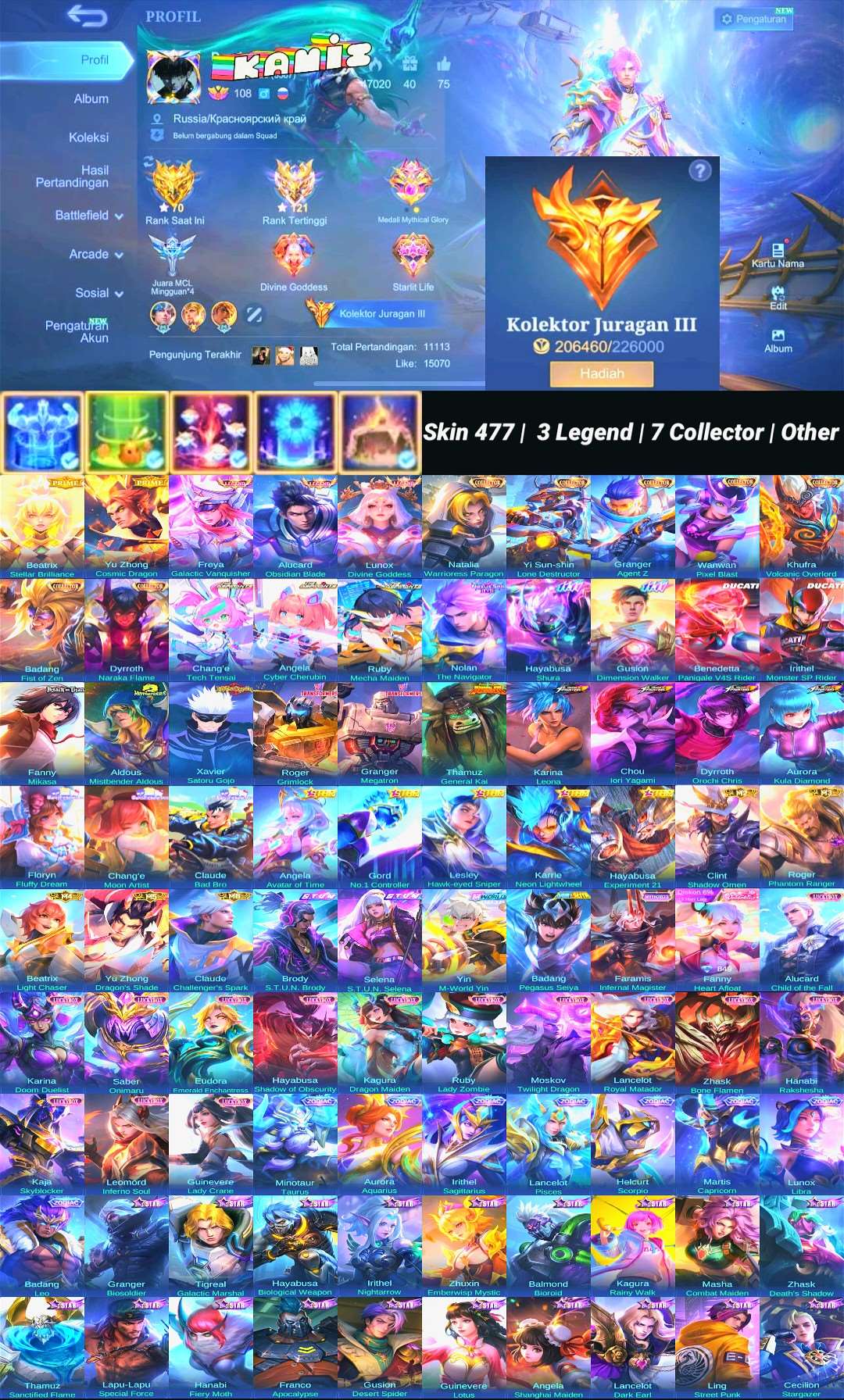 Game account sale Mobile Legends