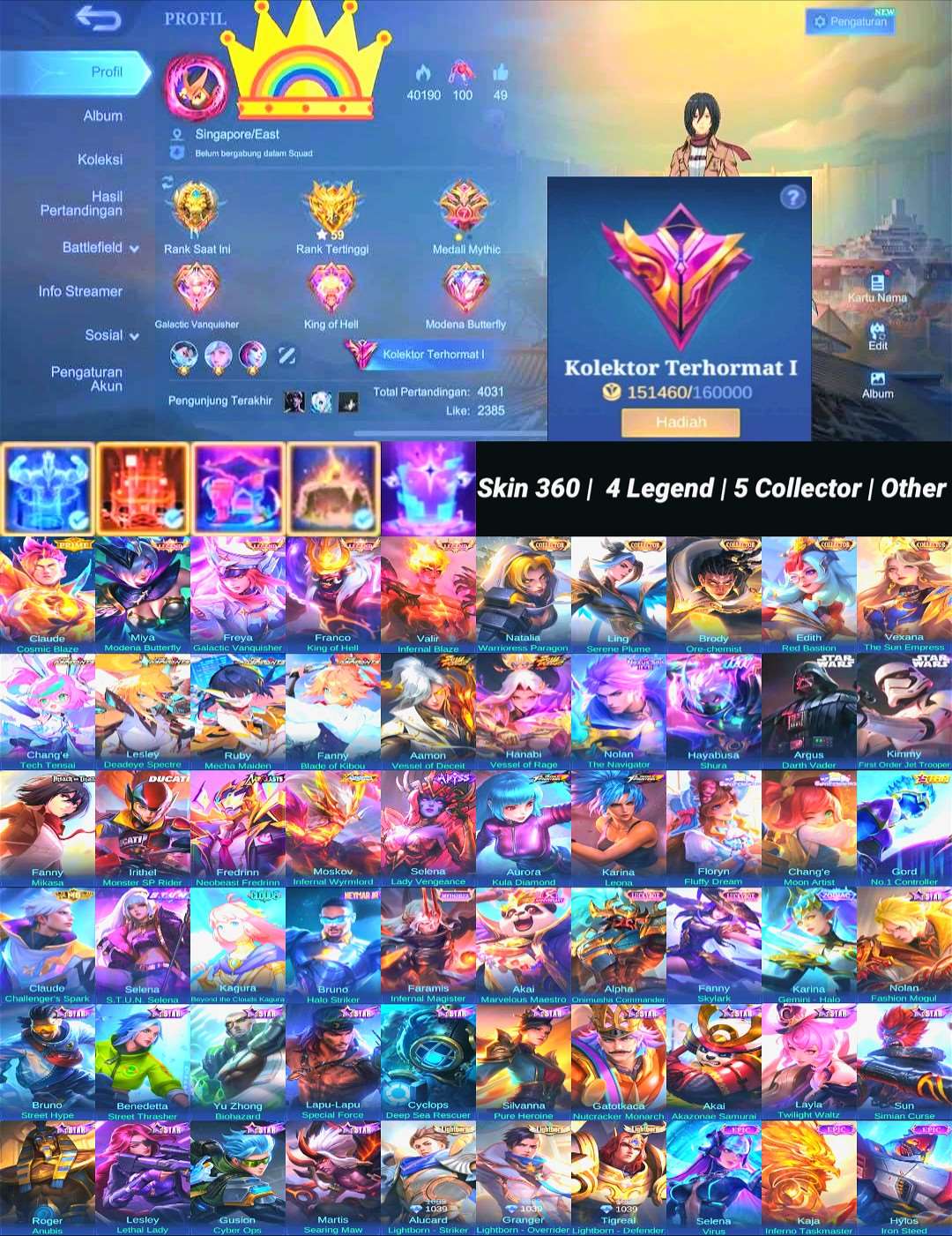 Game account sale Mobile Legends
