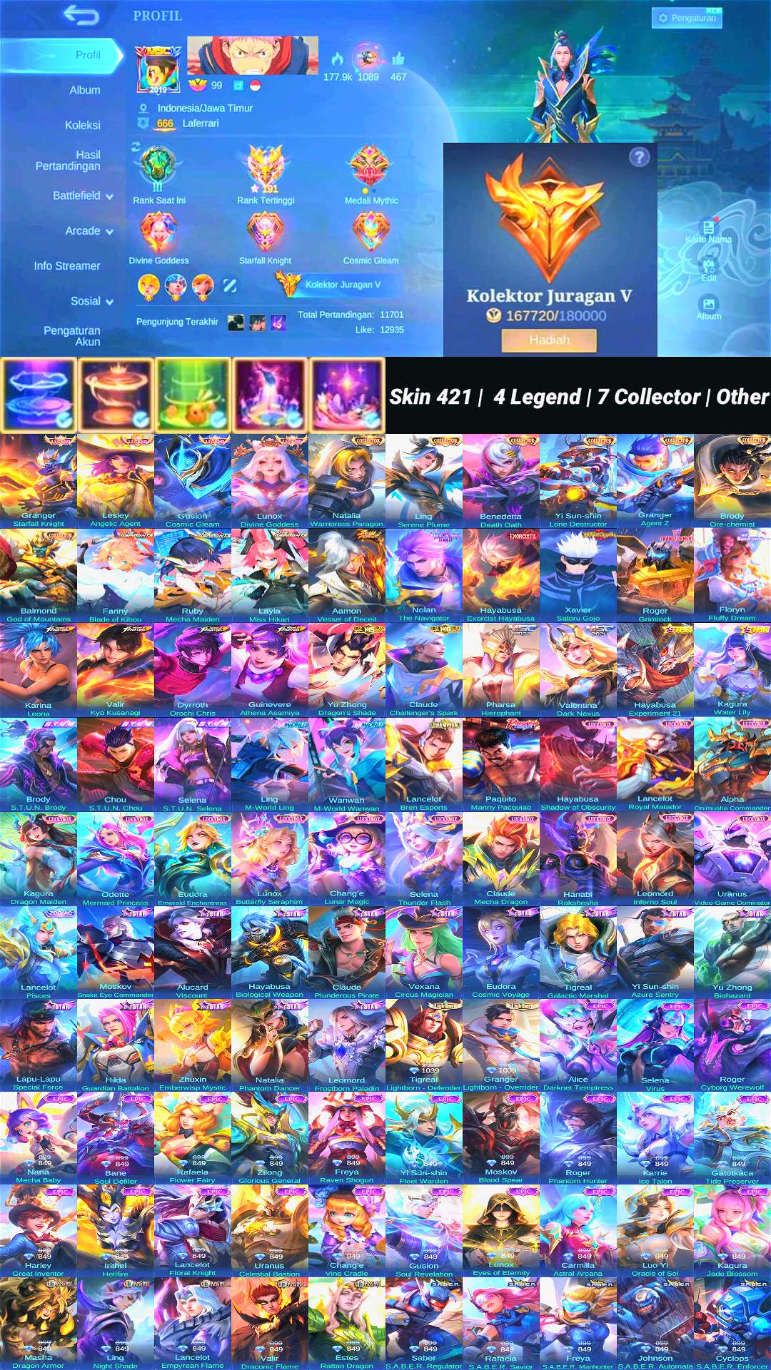 Game account sale Mobile Legends