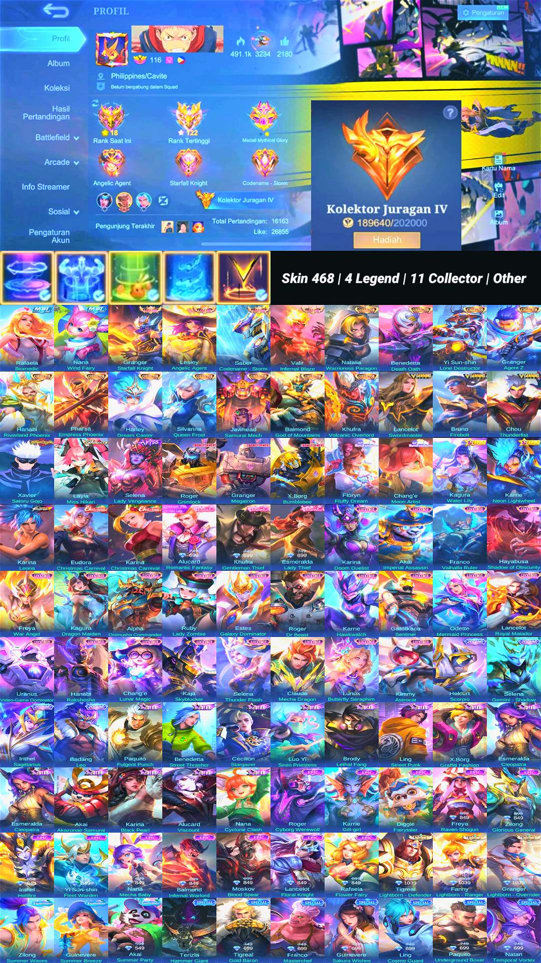 Game account sale Mobile Legends