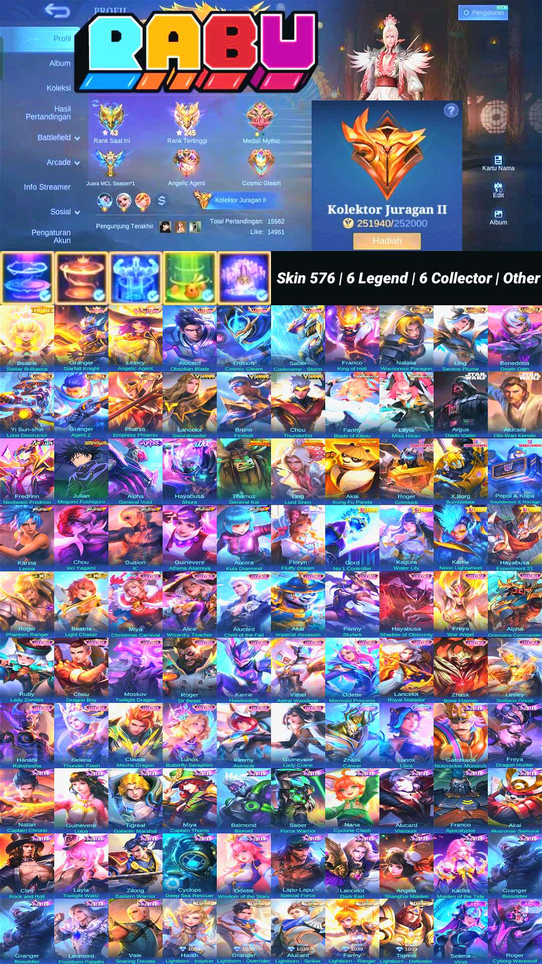 Game account sale Mobile Legends