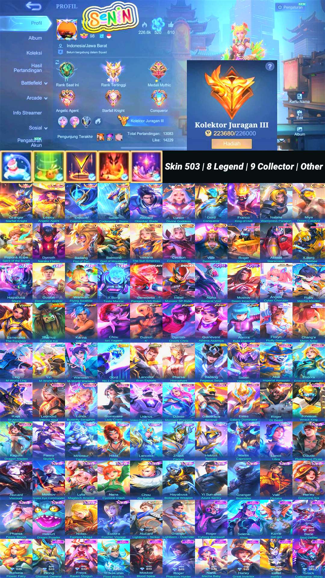 Game account sale Mobile Legends