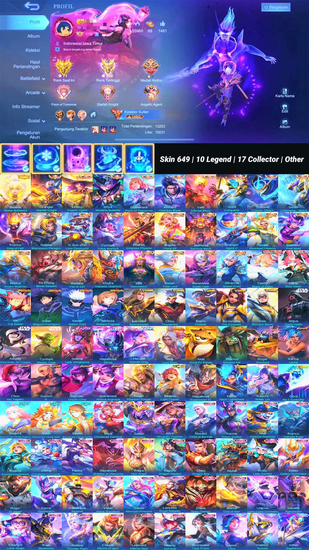 Game account sale Mobile Legends