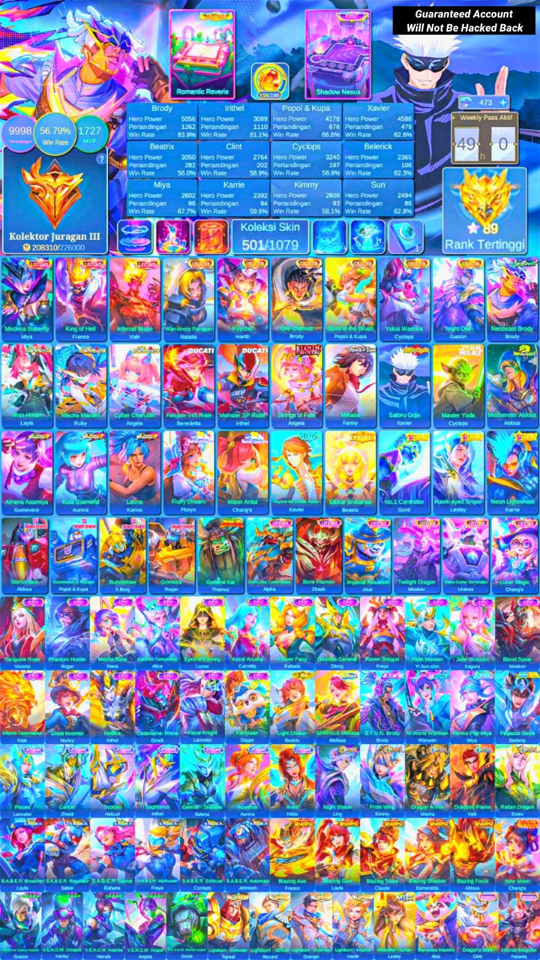 Game account sale Mobile Legends