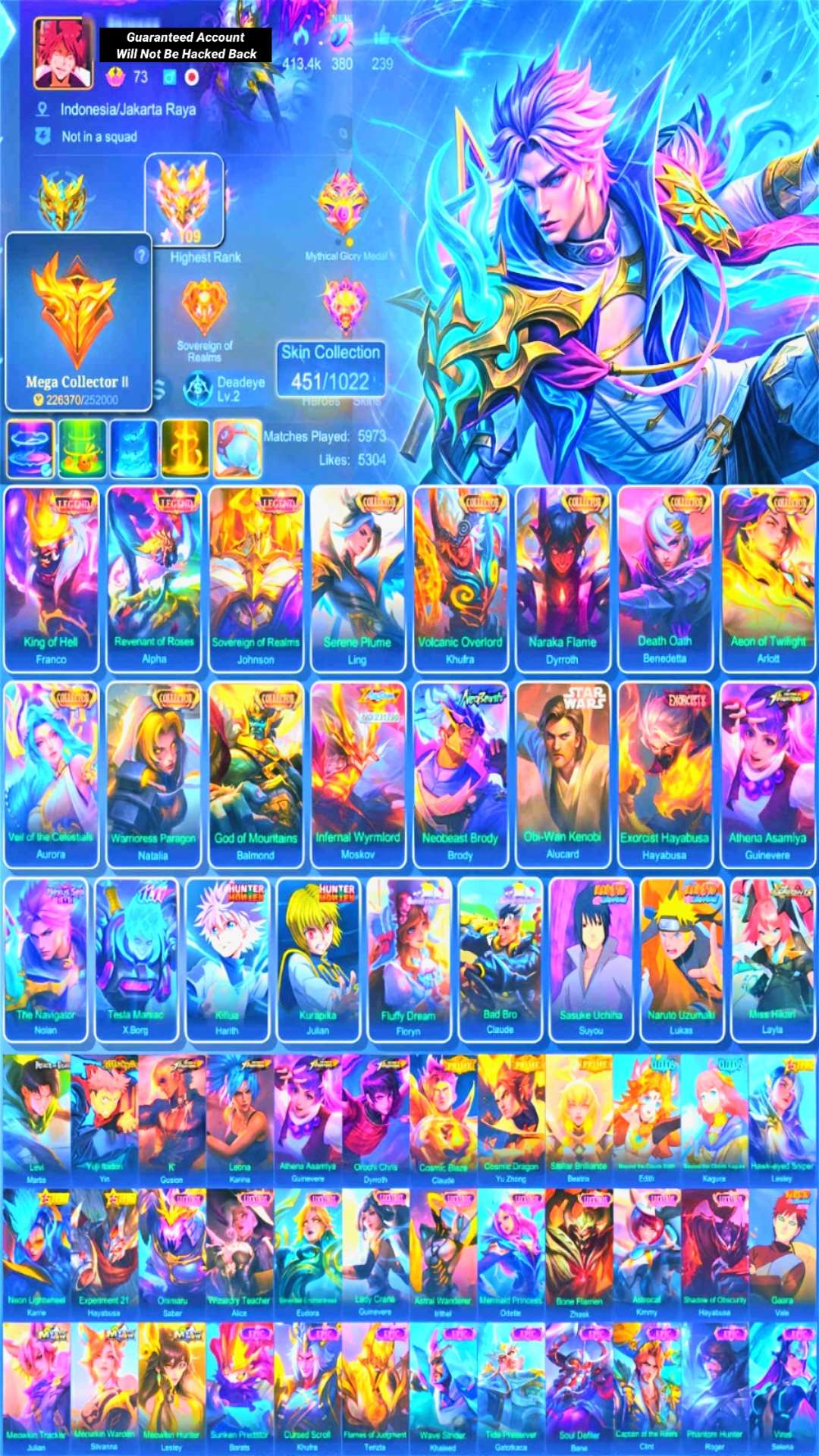 Game account sale Mobile Legends