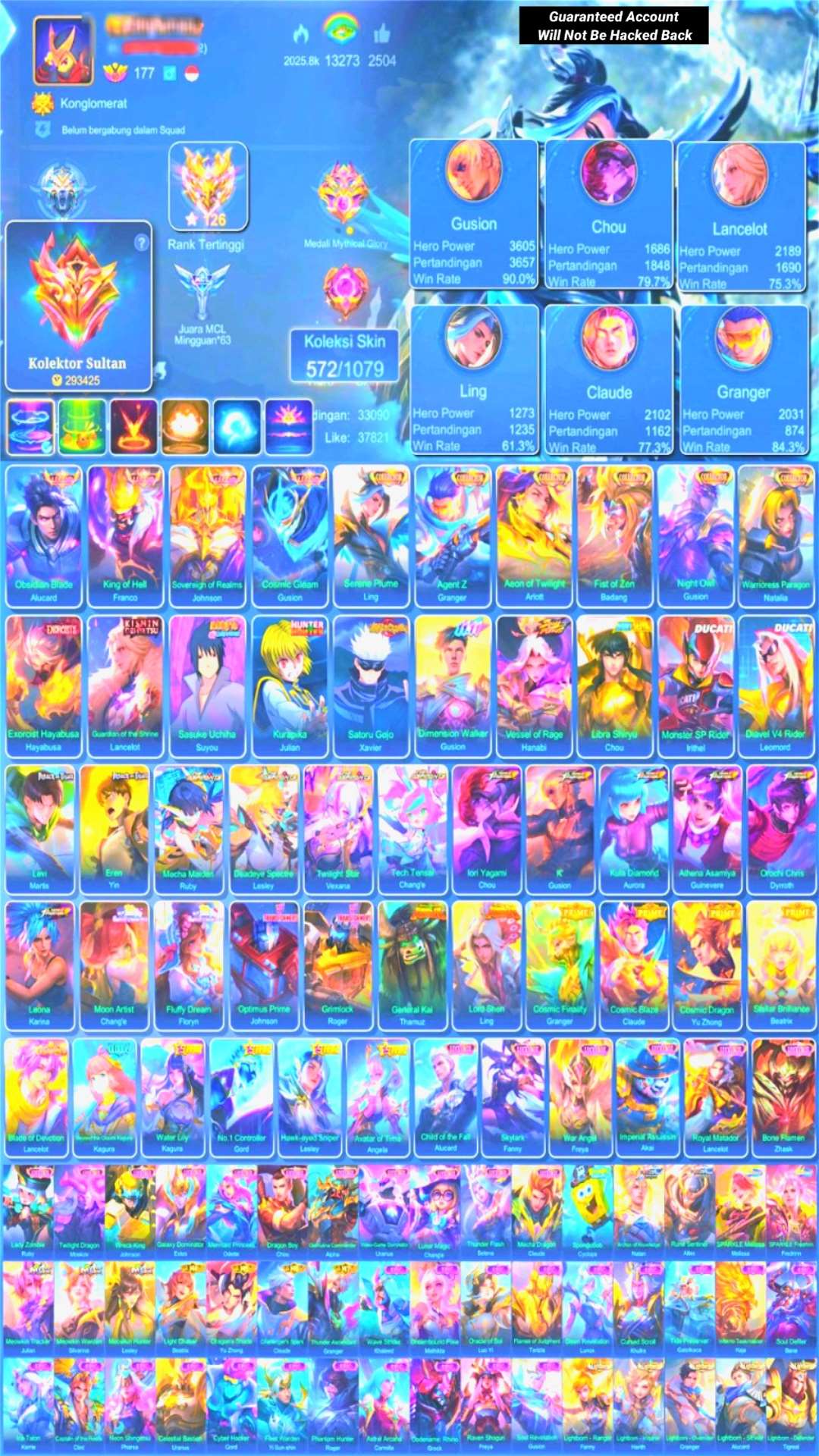 Game account sale Mobile Legends