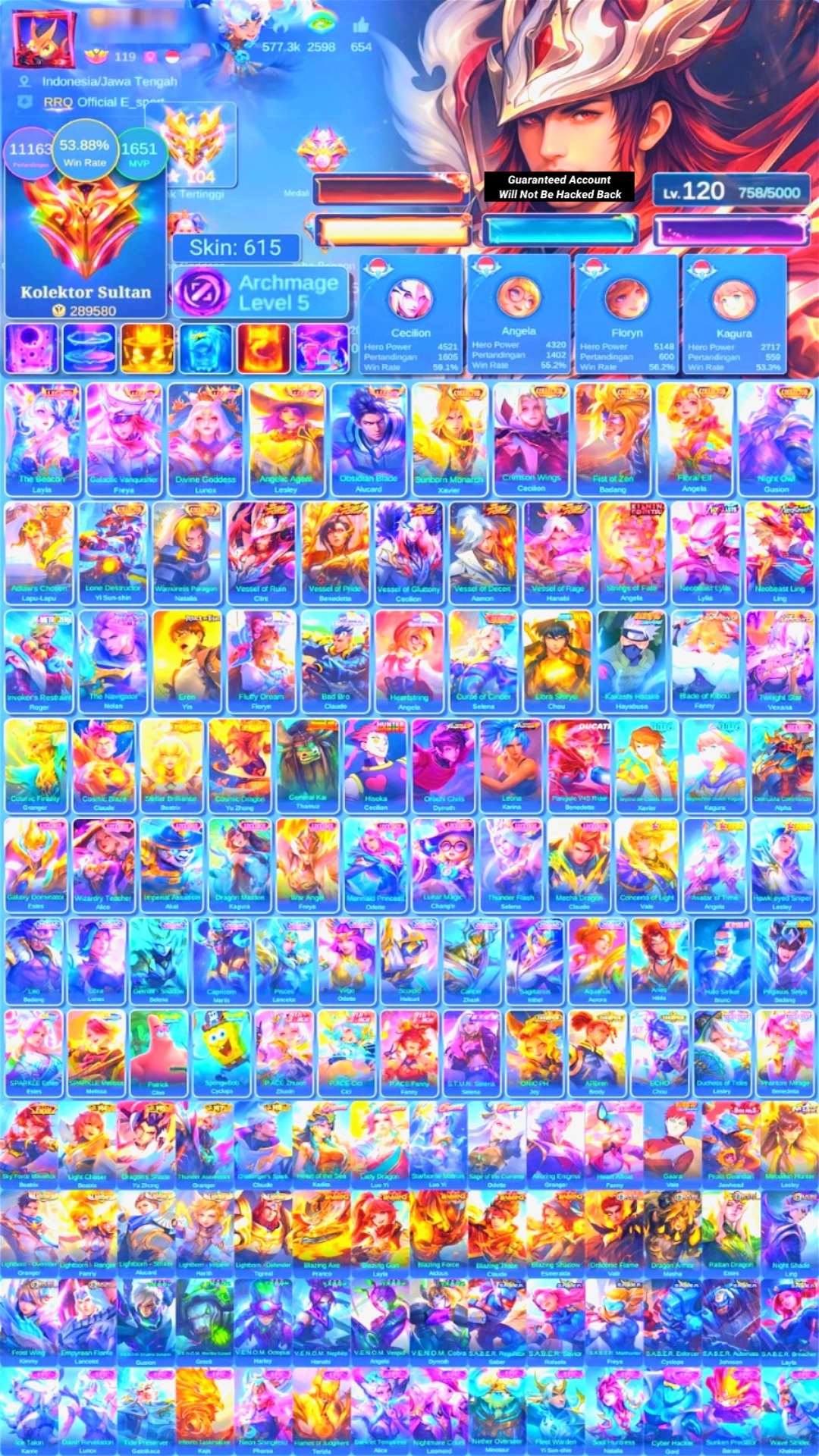 Game account sale Mobile Legends