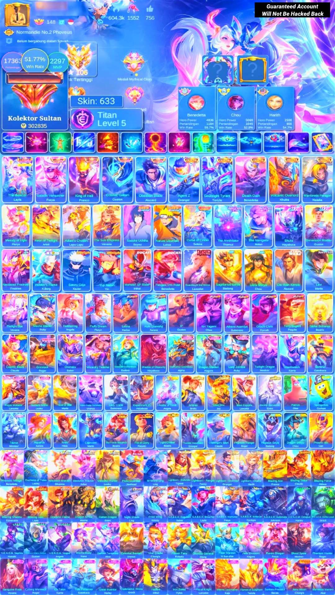 Game account sale Mobile Legends