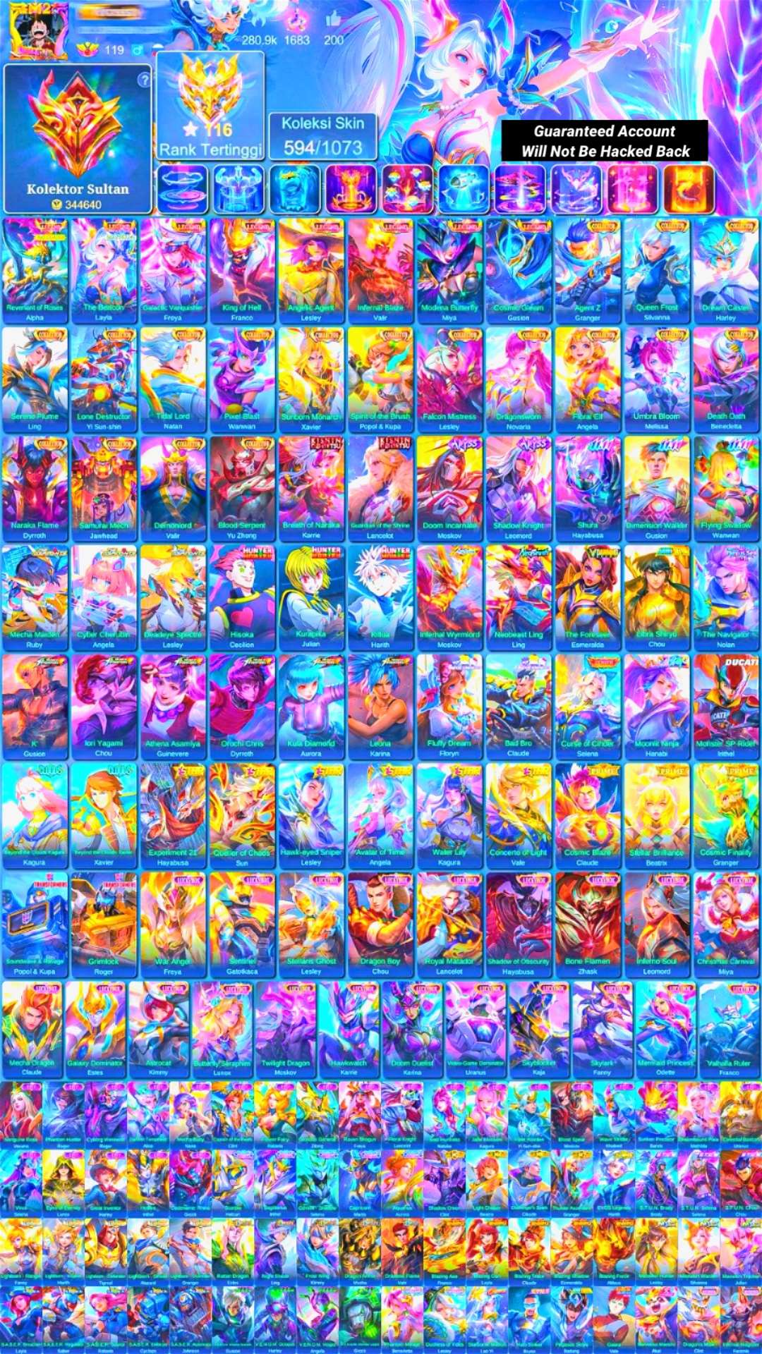Game account sale Mobile Legends