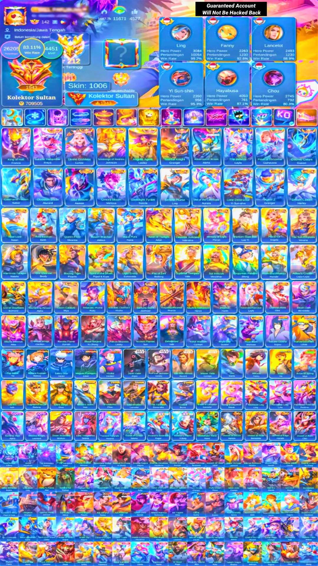 Game account sale Mobile Legends