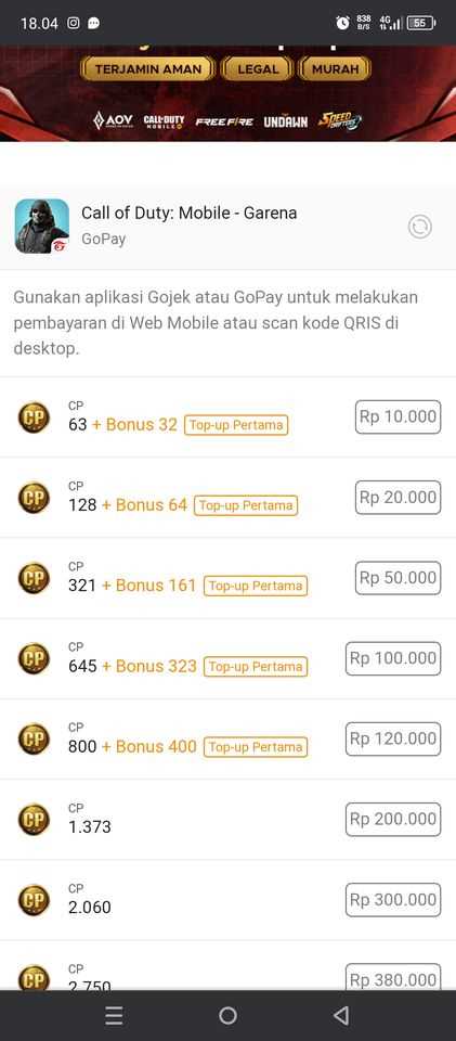 Penjualan akun permainan Call of Duty Mobile