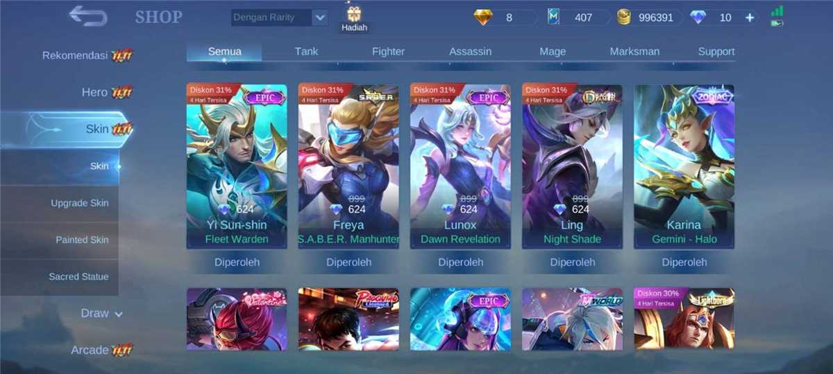 Penjualan akun permainan Mobile Legends